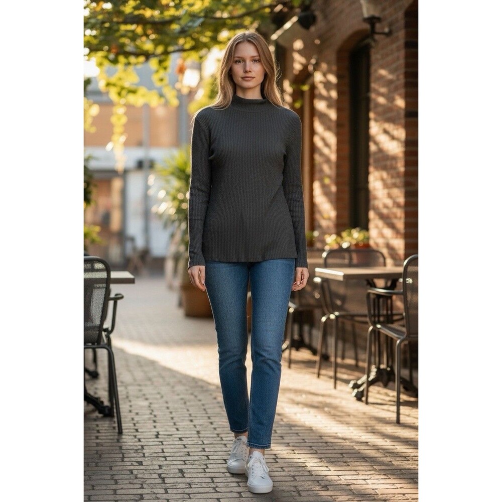 Rachel Zoe Womens 2X Black Ribbed Long‎ Sleeve Shirt Mock Neck Casual Layering